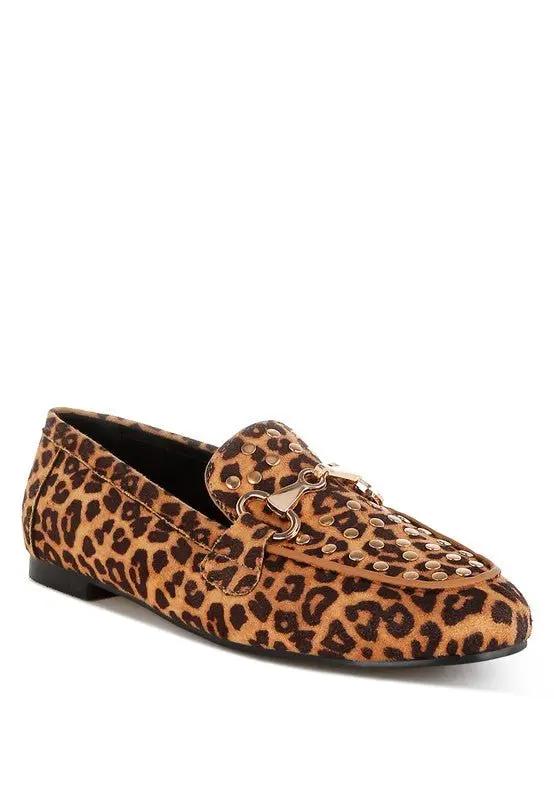 Meopa Horsebit Studs Leopard Print Loafers for Women - Love Salve